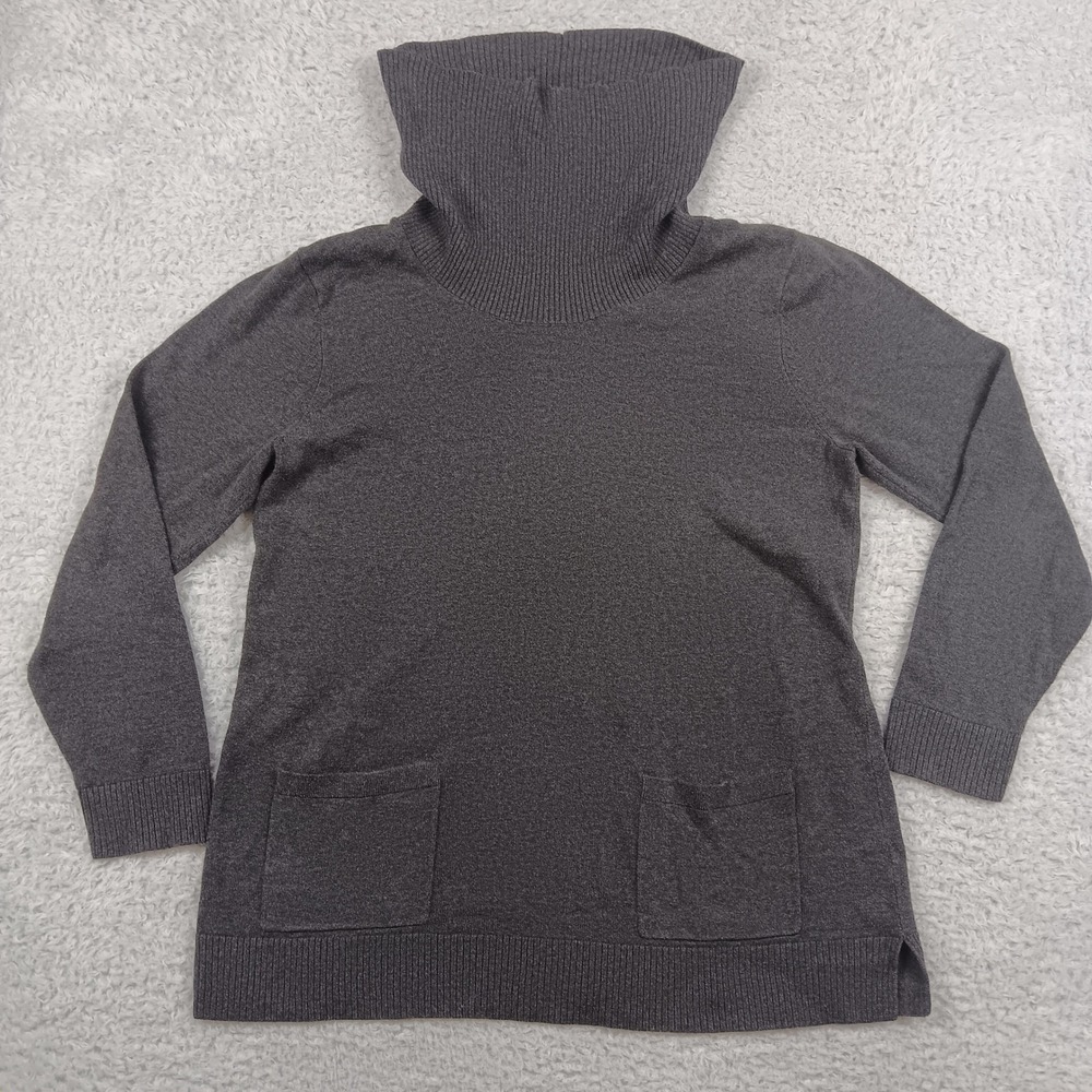 Jeanne Pierre Sweater Cowl Neck Womens L Gray Cotton Pocket RN 50986